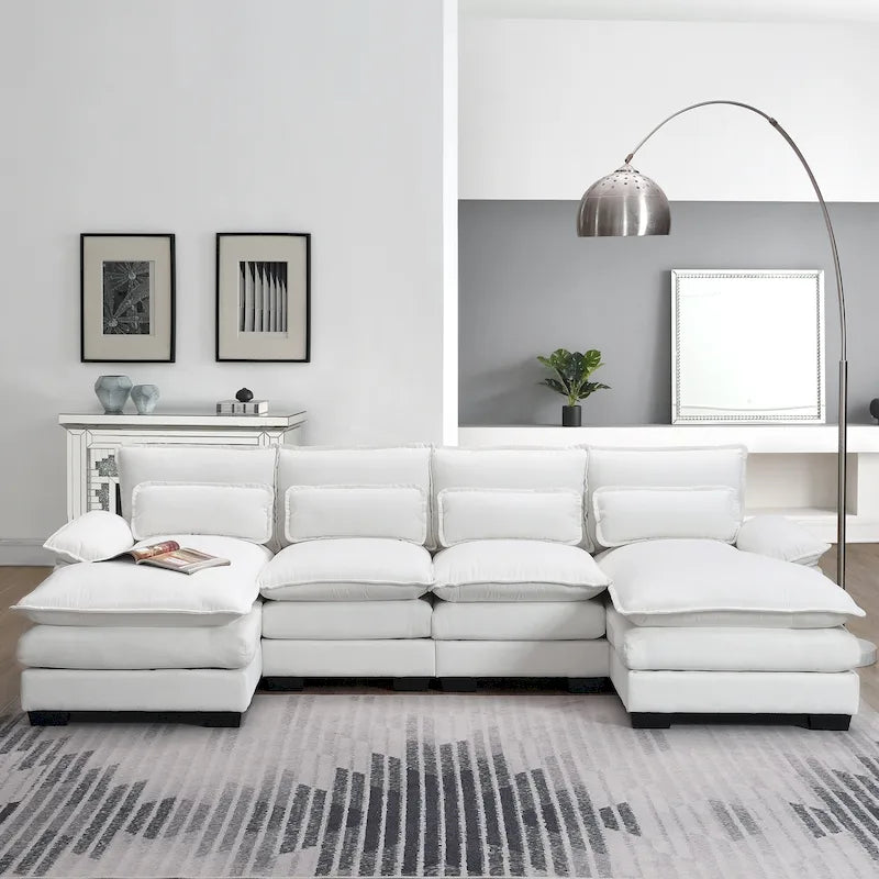 Canapé d'angle modulable en U convertible 6 places contemporain en tissu