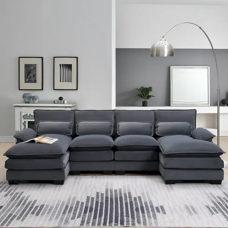 Modern Upholstered 6 - Seat Modular U - Shaped Sleeper Sectional Sofa