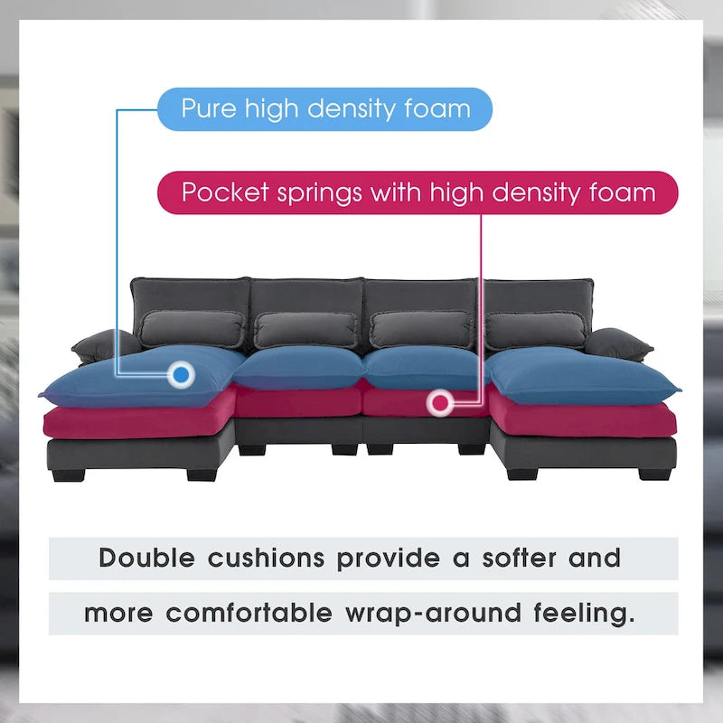 Canapé d'angle modulable en U convertible 6 places contemporain en tissu