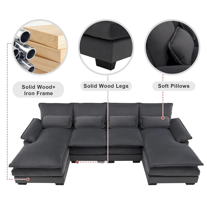 Canapé d'angle modulable en U convertible 6 places contemporain en tissu