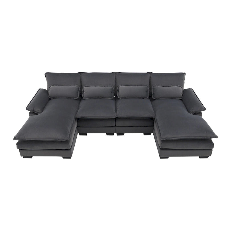 Canapé d'angle modulable en U convertible 6 places contemporain en tissu