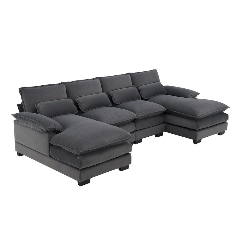 Canapé d'angle modulable en U convertible 6 places contemporain en tissu