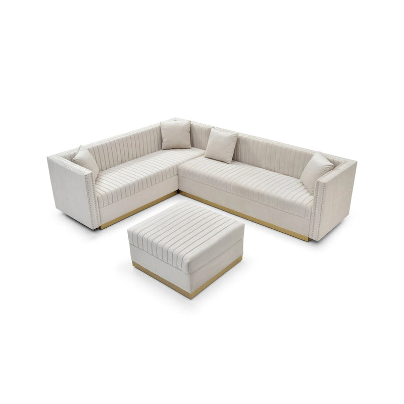 Canapé d'angle en velours capitonné beige