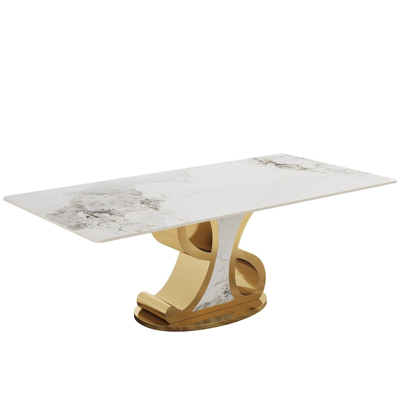 Luxury Rectangular Sintered Stone Dining Table with Stainless Steel Base for 8 - 10