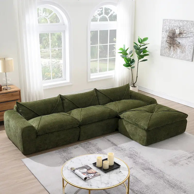 116 - In Modern Chenille Sectional Sofa with High Density Foam,No Assembly Required