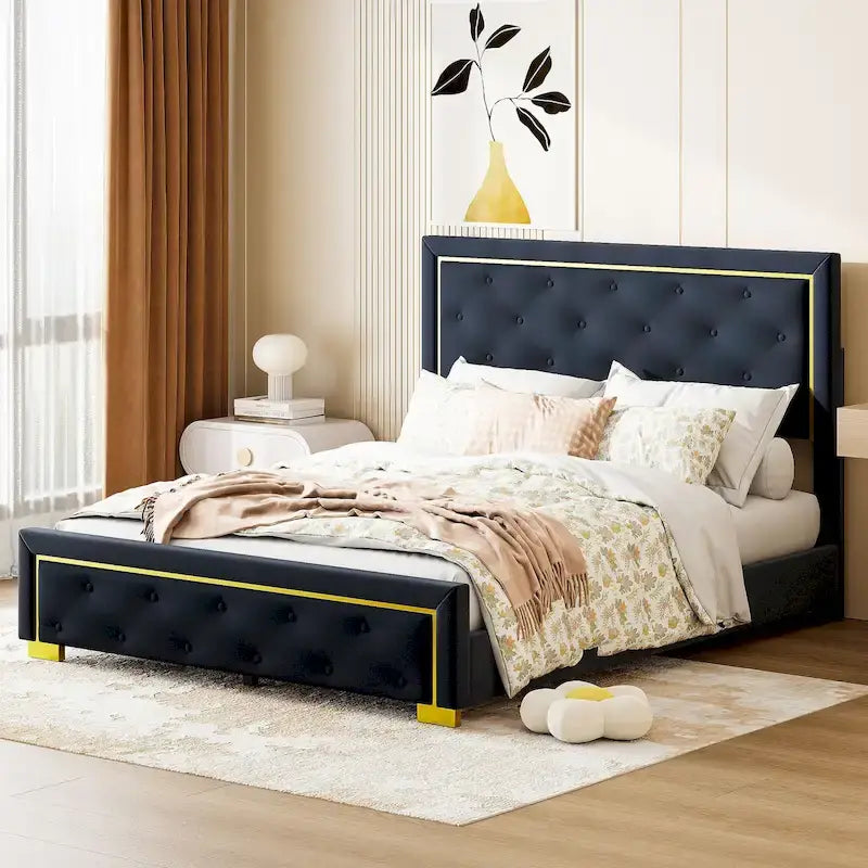 Lit plateforme rembourré Queen size