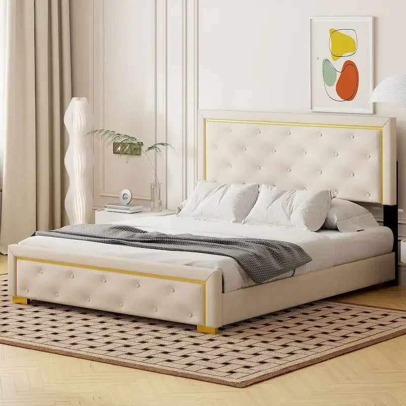 Lit plateforme rembourré Queen size