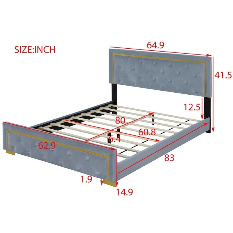 Lit plateforme rembourré Queen size