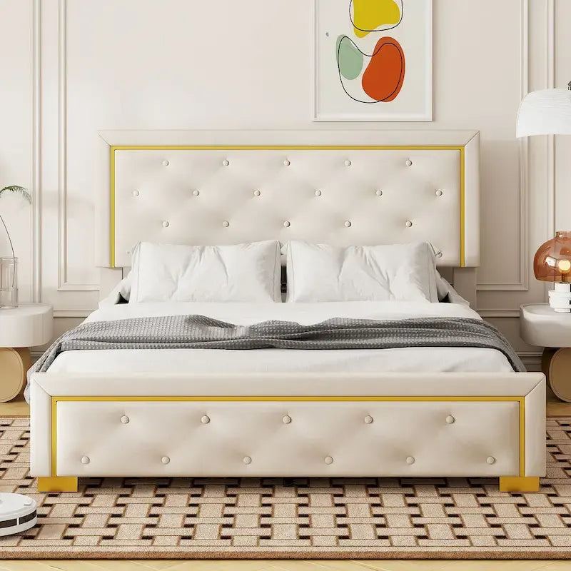 Lit plateforme rembourré Queen size