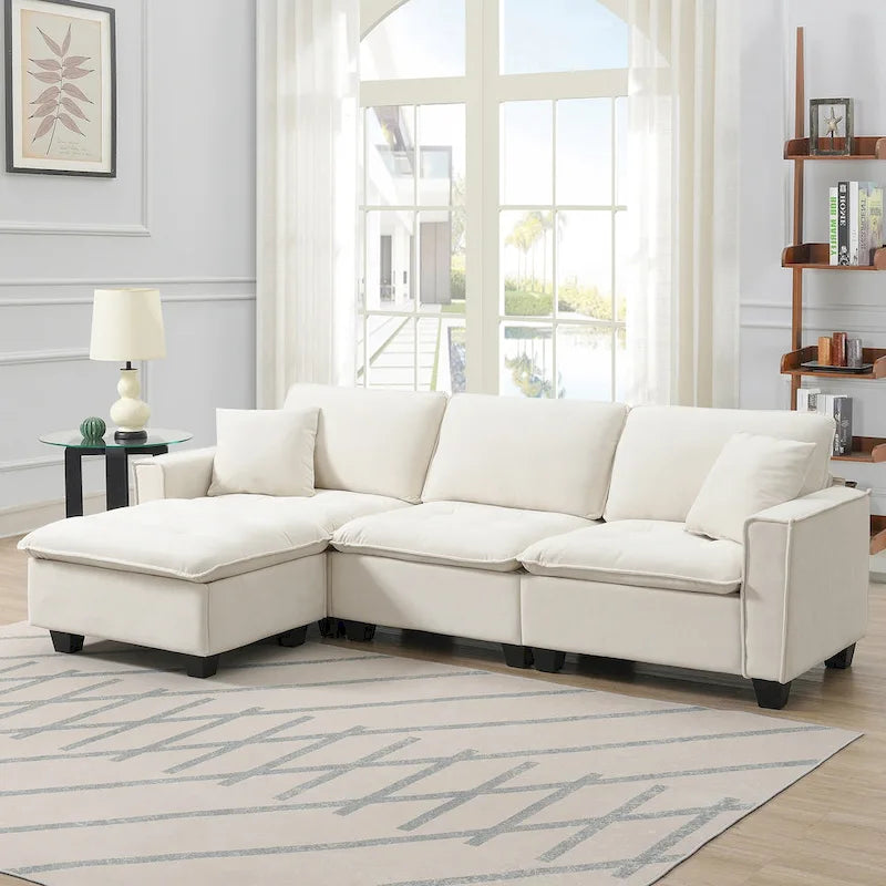 100 L - Shaped Convertible 4 Seater Sectional Sofa with Removable Ottoman and Matching Pillows,Suede Velvet Upholstery
