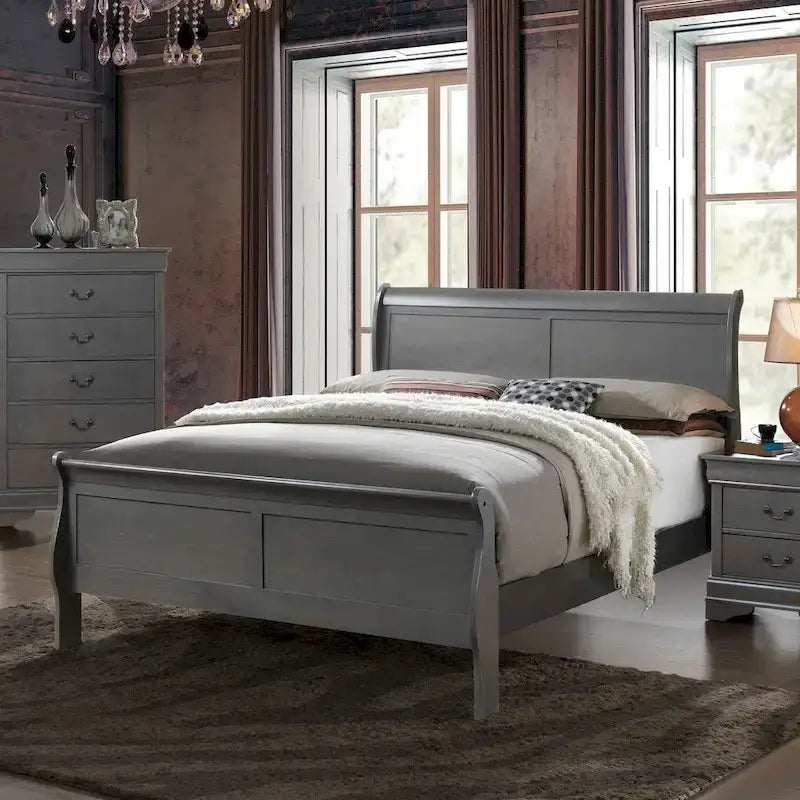 Furniture of America Contemporary Grey Solid Wood Sleigh Bed