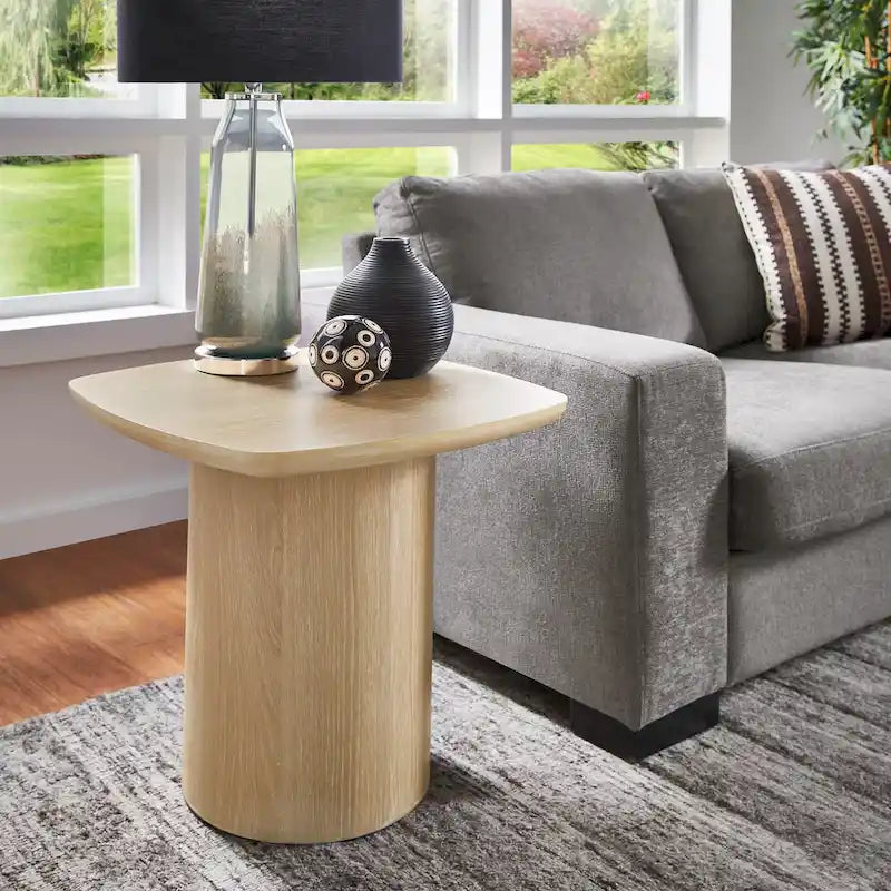 Contemporary Oak - Finished End Table with Sturdy Column Base iNSPIRE Q Modern