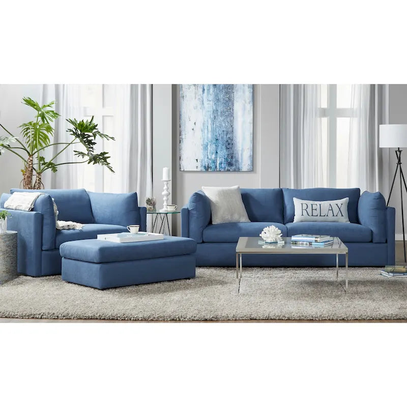 Ensemble canapé trois places et fauteuil en tissu avec coussins et dossiers