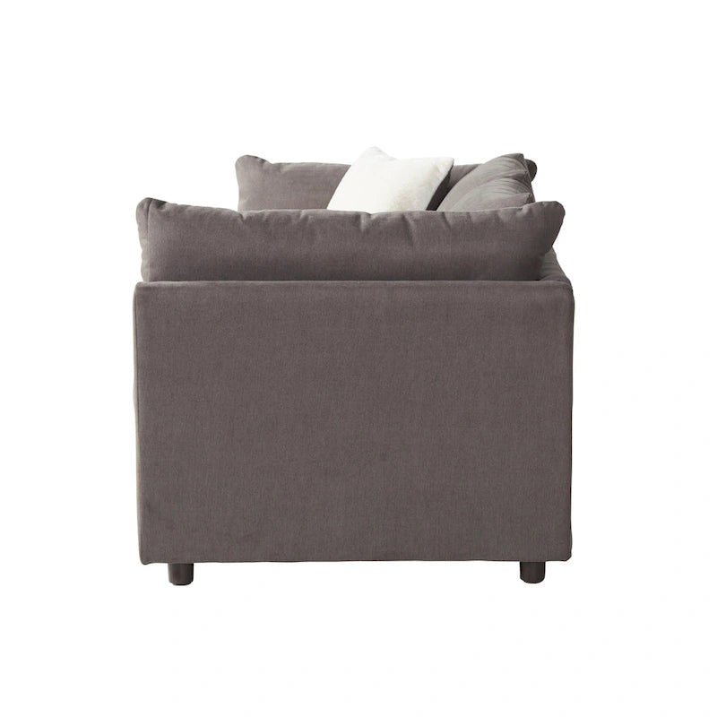 Ensemble canapé trois places et fauteuil en tissu avec coussins et dossiers