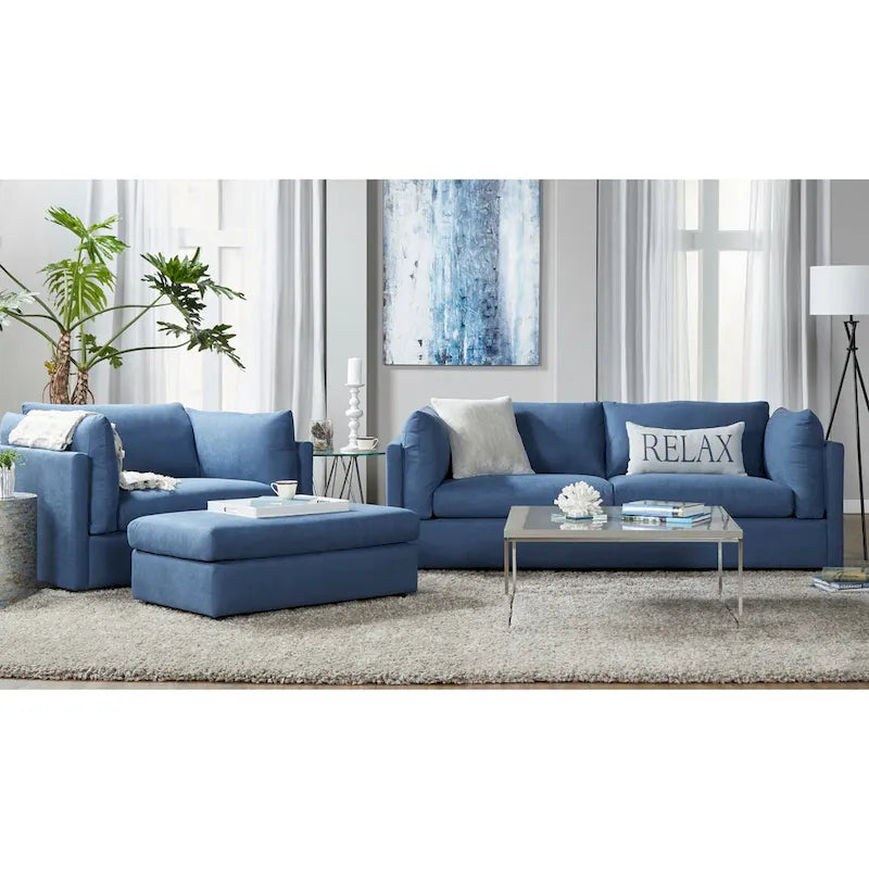 Ensemble canapé trois places et fauteuil en tissu avec coussins et dossiers