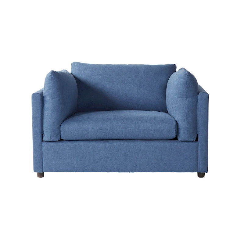 Ensemble canapé trois places et fauteuil en tissu avec coussins et dossiers