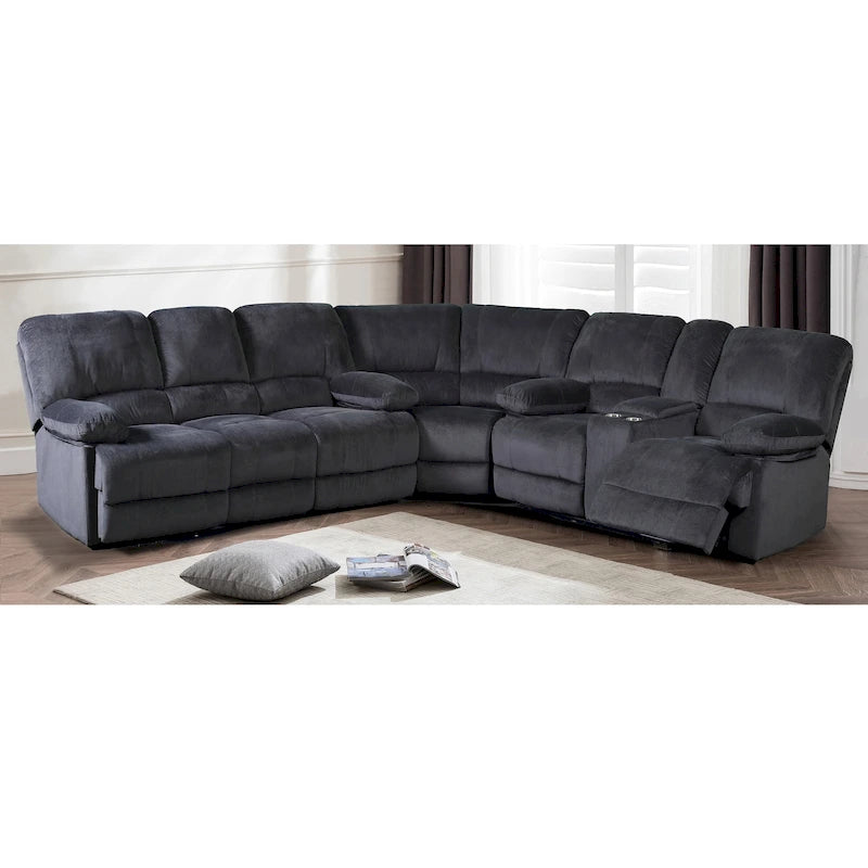 Canapé double inclinable avec console de rangement et porte-gobelets