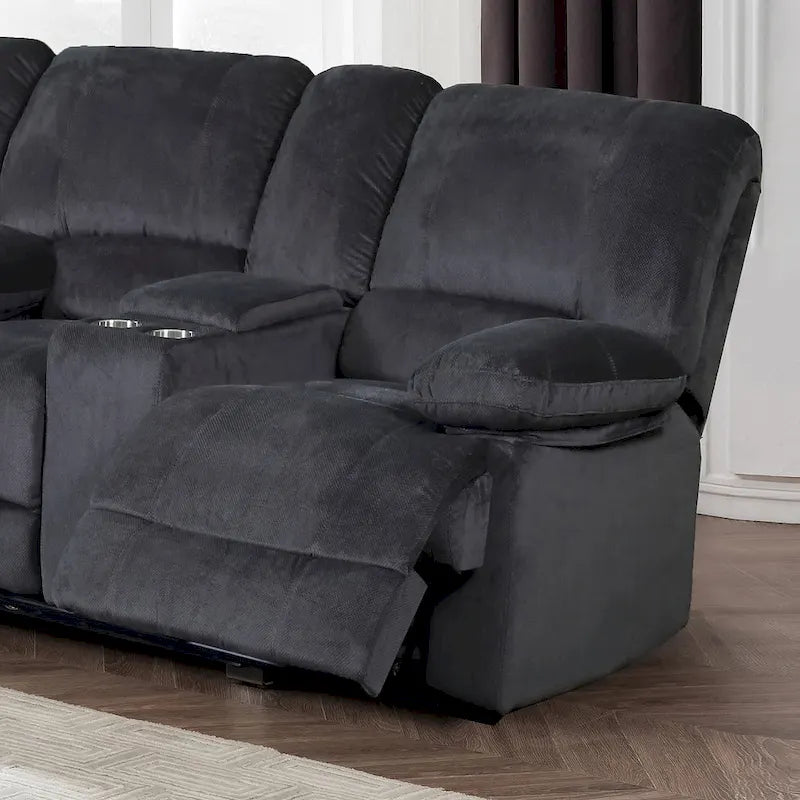 Canapé double inclinable avec console de rangement et porte-gobelets