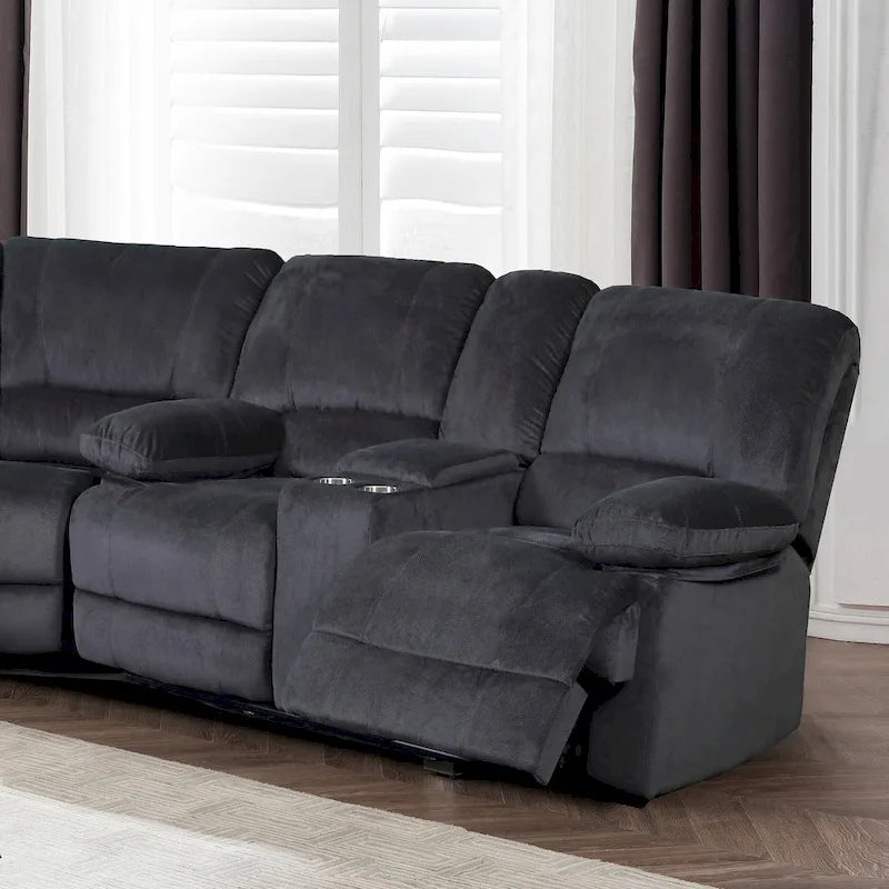 Canapé double inclinable avec console de rangement et porte-gobelets