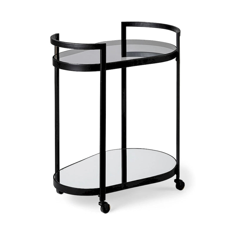 Black Metal Frame Two - Tier w/Glass Shelves Bar Cart