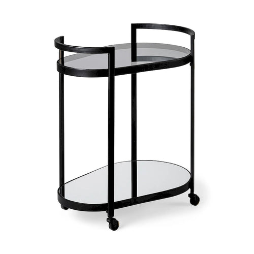 Black Metal Frame Two - Tier w/Glass Shelves Bar Cart