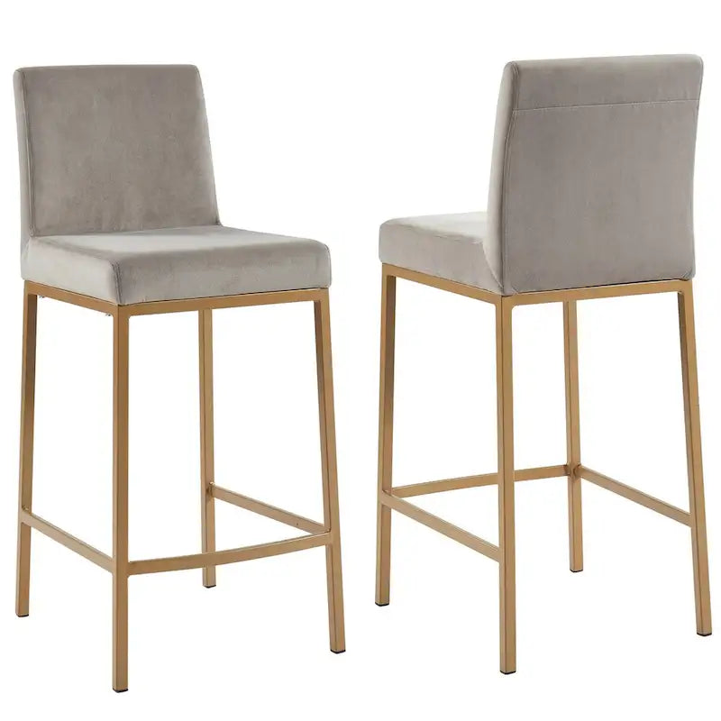 Tabourets de bar rembourrés gris et or de style moderne