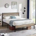 Industrial Metal Bed Frame with Wood Headboard,Twin/Full/Queen Bed Platform Metal Bedframe No Box Spring Needed,Slate