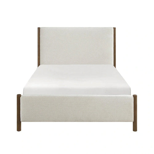 Lit plateforme rembourré en chenille beige