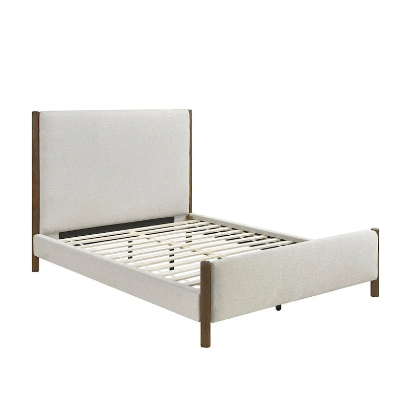 Lit plateforme rembourré en chenille beige
