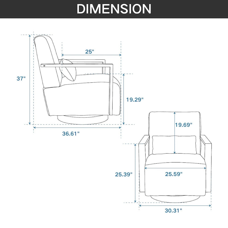 Fauteuil de salon pivotant moderne et rembourré