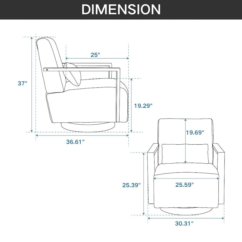 Fauteuil de salon pivotant moderne et rembourré