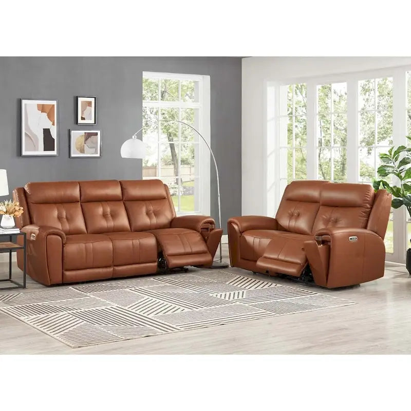 Zero Gravity Power Recline & Headrest Top Grain Leather Sofa & Loveseat Set with Cup Holders