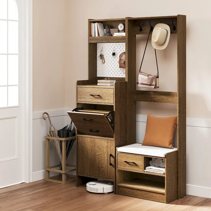 Porte-manteau, avec banc et meuble à chaussures