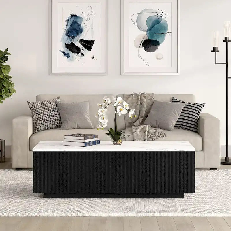 48 Wide Rectangular Coffee Table with Faux Marble Top - 47.5 Wide