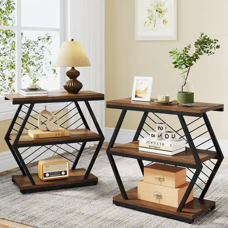 25 End Table 3 - Tier Side Table with Metal Frame for Living Room Couch Side,Nightstands Bedsides Table for Bedroom