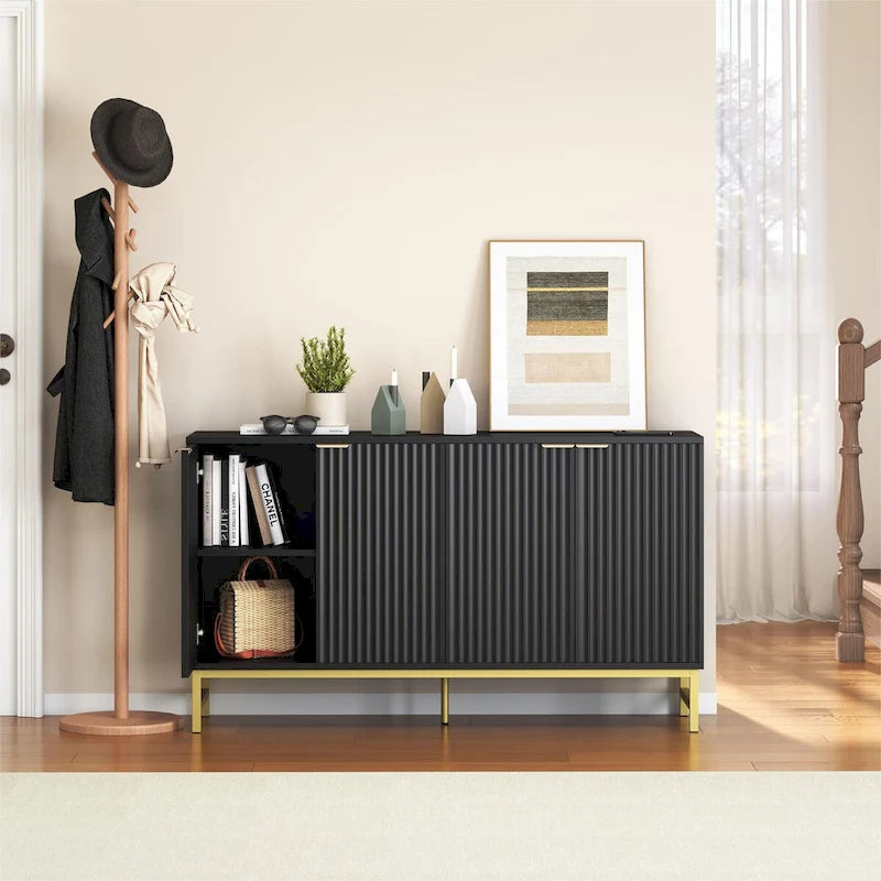 Buffet Table Kitchen Sideboard with Wavy - patterned Doors