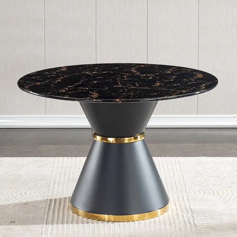 Table à manger ronde en MDF aspect marbre noir