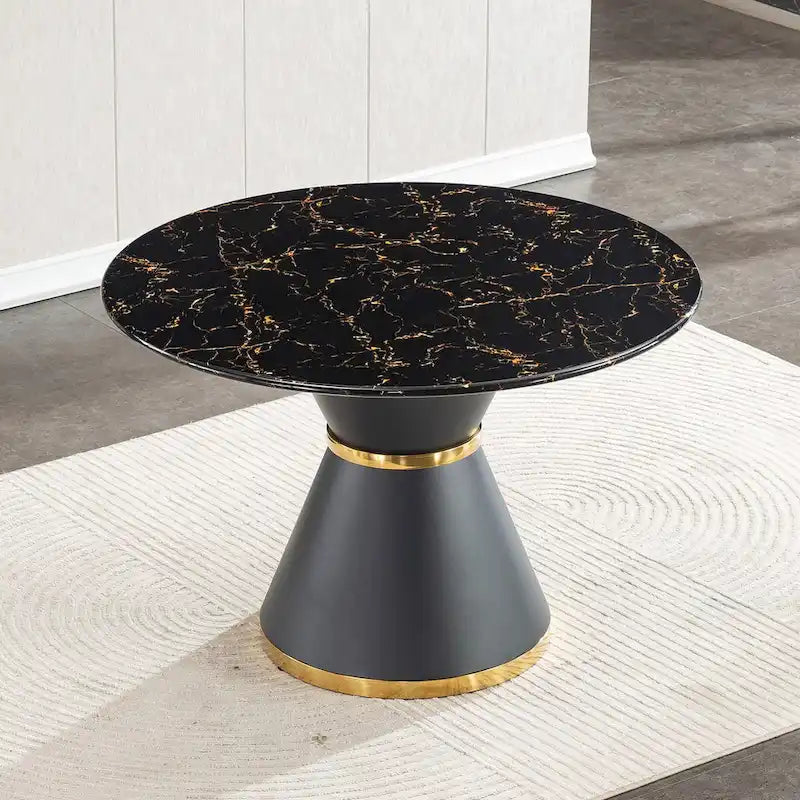 Table à manger ronde en MDF aspect marbre noir