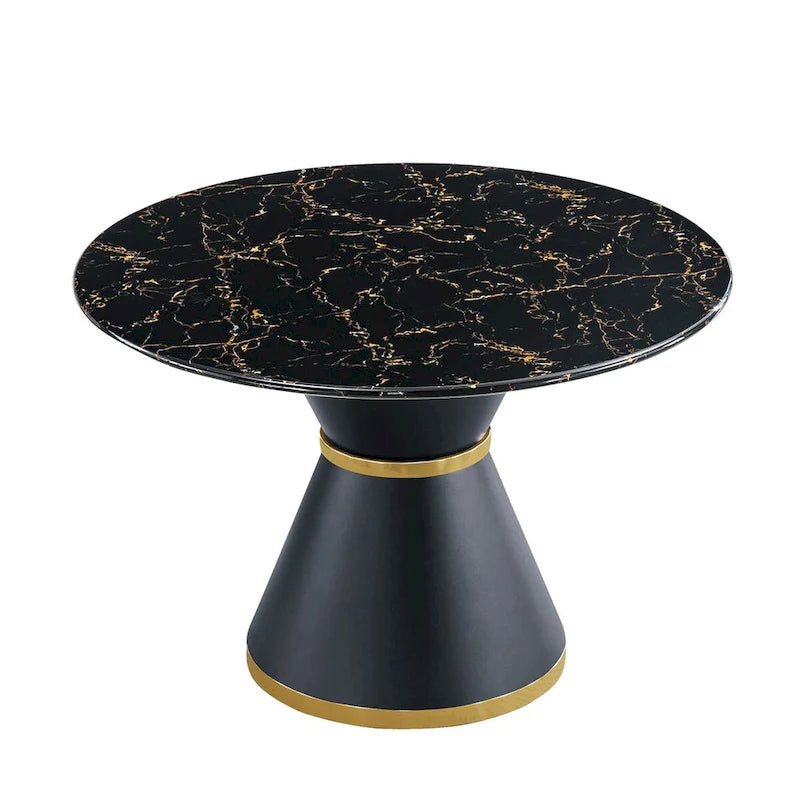 Table à manger ronde en MDF aspect marbre noir