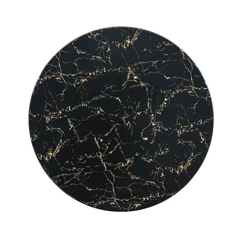Table à manger ronde en MDF aspect marbre noir