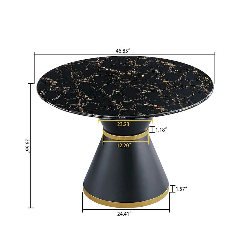 Table à manger ronde en MDF aspect marbre noir