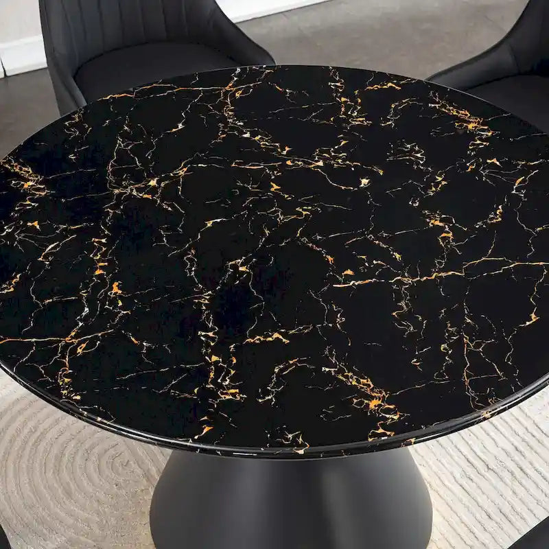 Table à manger ronde en MDF aspect marbre noir