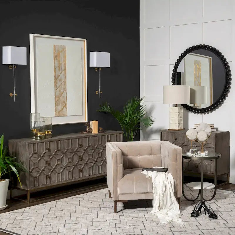 II Gray Fir Veneer w/Gold Metal Frame Base 9 Drawer Sideboard