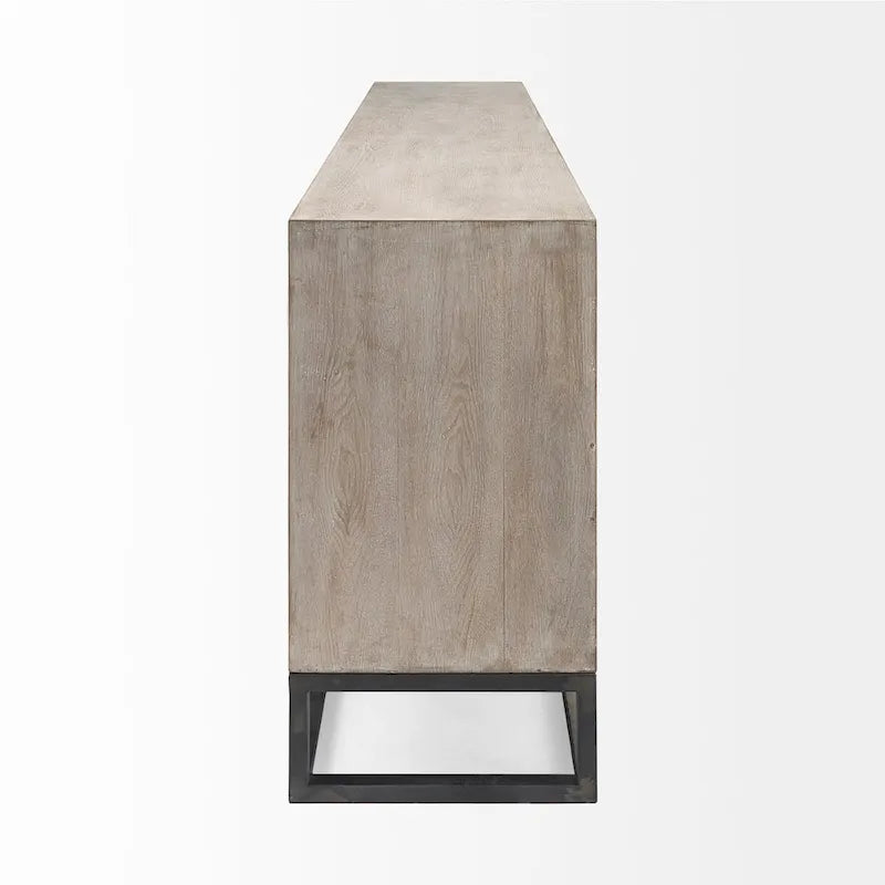 Placage de cèdre gris, cadre en métal doré, armoire latérale à neuf tiroirs